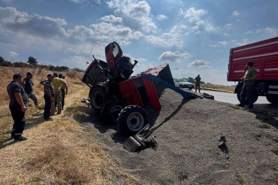 Uzunköprü’ye bağlı Malkoç köyü yakınlarında Ayçiçeği yüklü römork devrildi: 2 yaralı